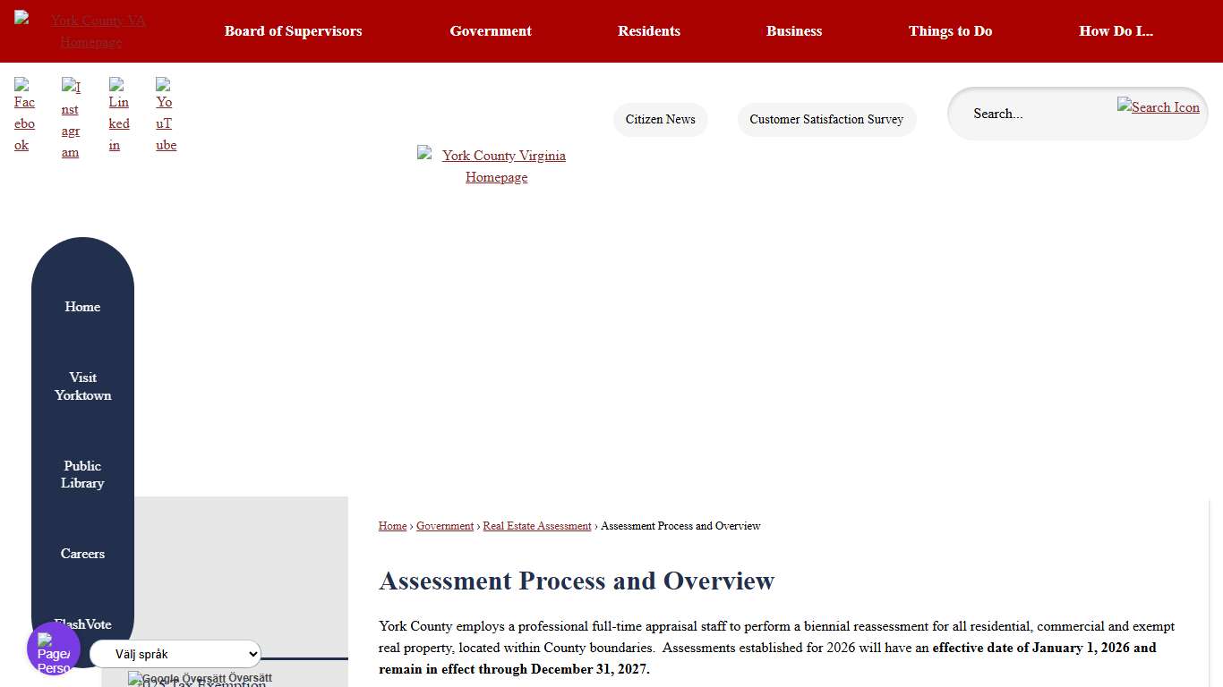 Assessment Process and Overview York County, VA